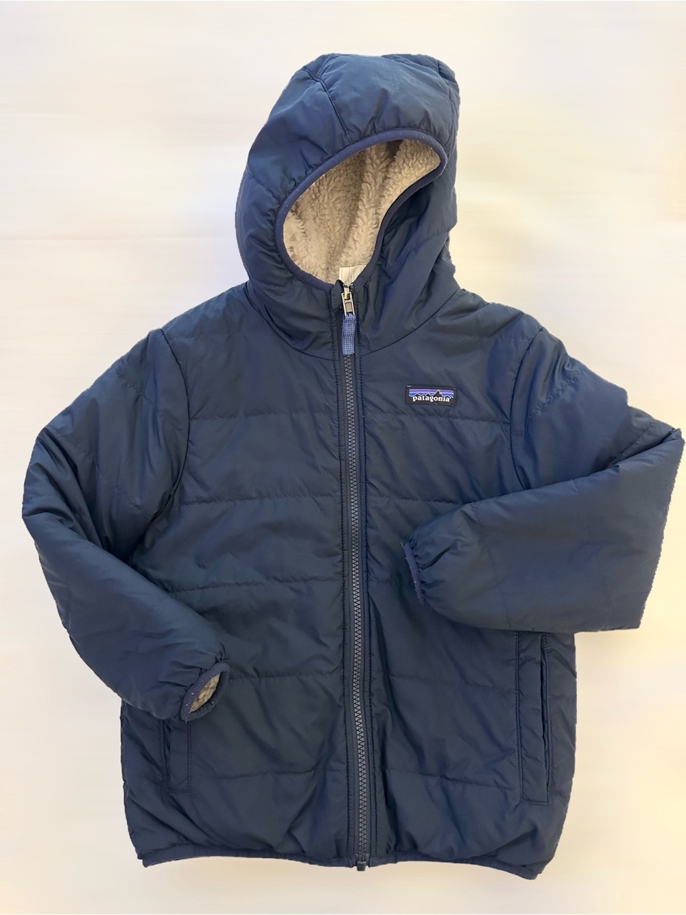 Patagonia Kids Reversible Navy Blue Jacket with Sherpa Lining